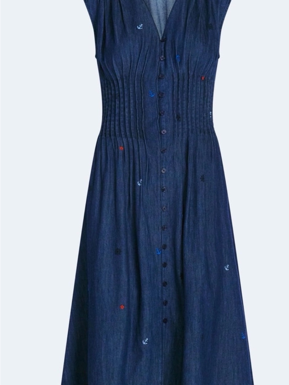 A244 Free Assembly Women's Sleeveless Embroidered Denim V-Neck Midi Dress NWT - Picture 4 of 4